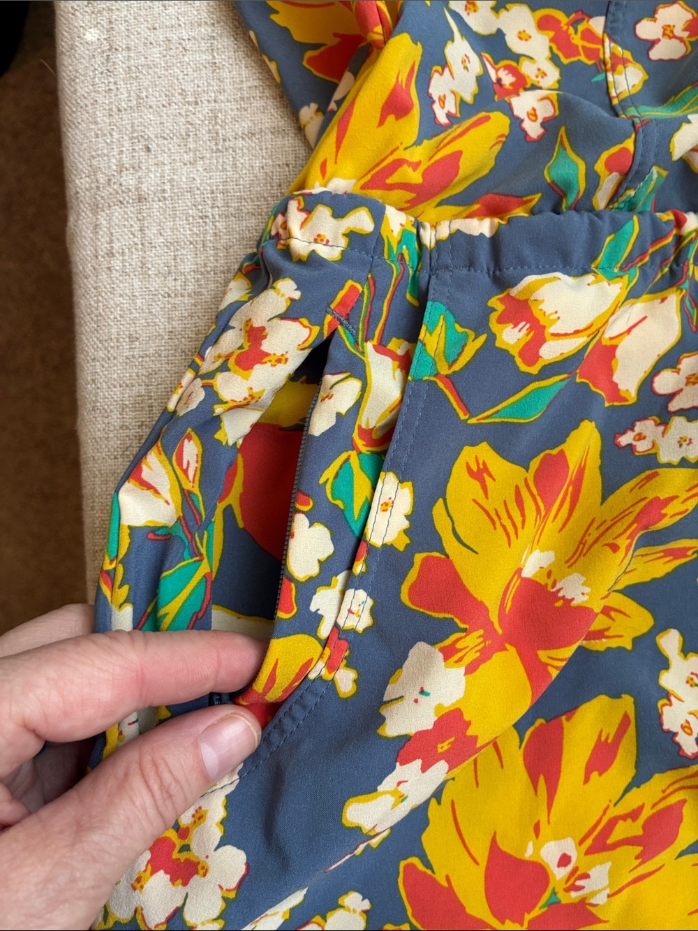 Toad&Co Blue Floral Sleeveless Tie-Waist Romper - Picture 4 of 4